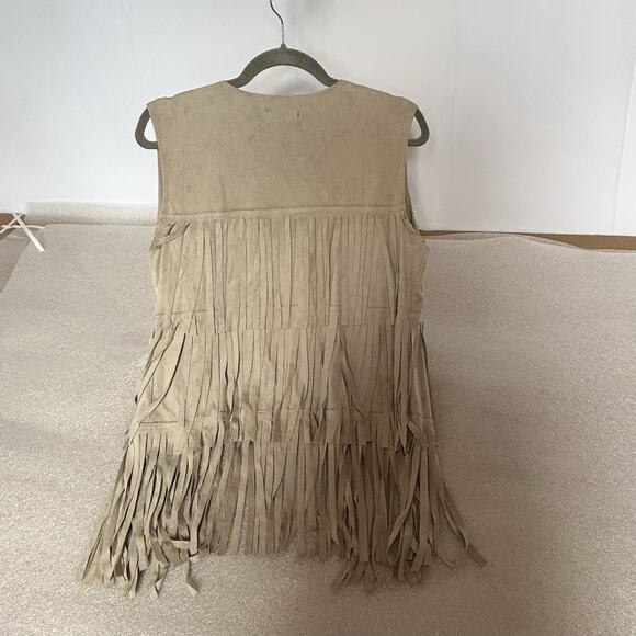 Light Tan SUEDE FRINGE Tassel HIPPIE Boho Western Vest, Size S -Open Vest - Picture 6 of 9